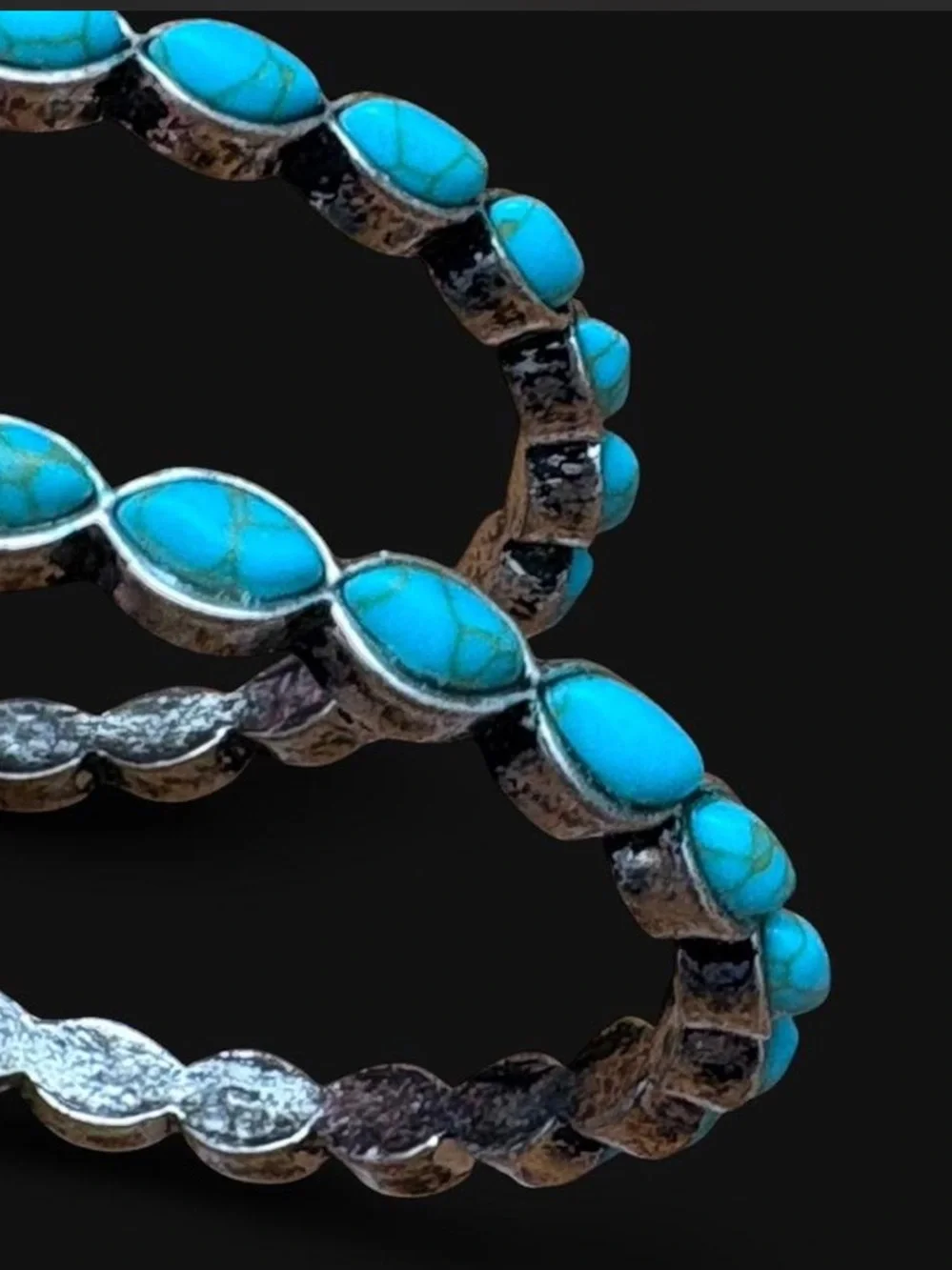 Southwestern style turquoise and silver-tone studded hoops, 2” diameter - Picture 3 of 3
